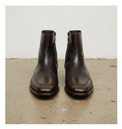 Handmade Mens Dark Brown Square Toe Side Zipper Boot, Real Leather Boots - front-view