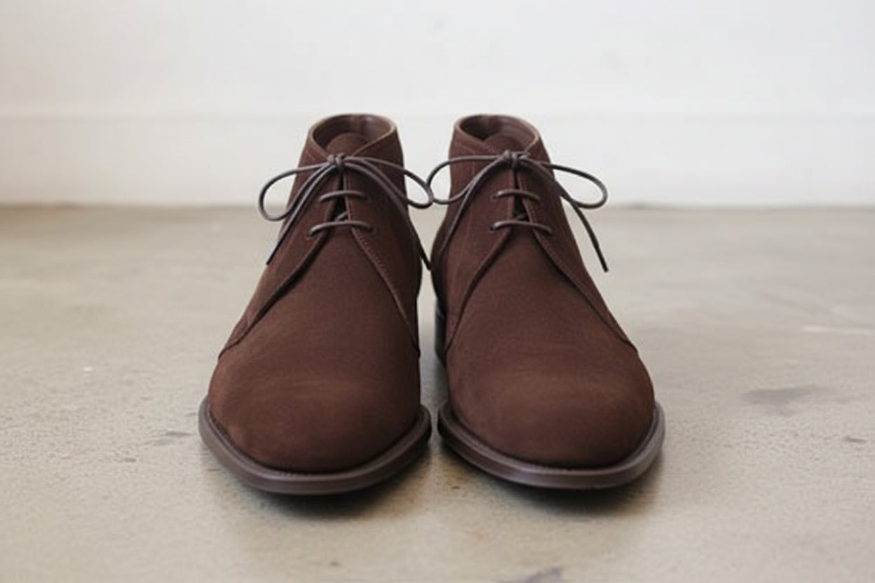 Handmade Mens Dark Brown Suede Chukka Boots, Men Brown Laceup