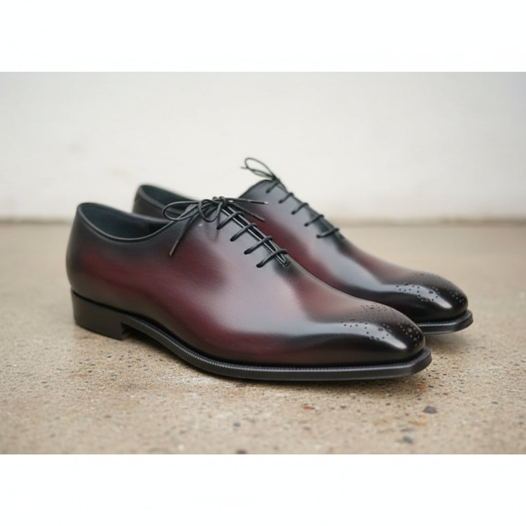 Handmade Mens Dark burgundy Oxfords dress shoes, burgundy formal Shoes - 3-4-right-view