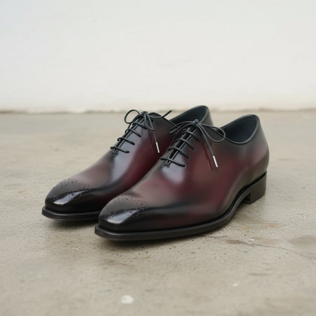 Handmade Mens Dark burgundy Oxfords dress shoes, burgundy formal Shoes - front-view
