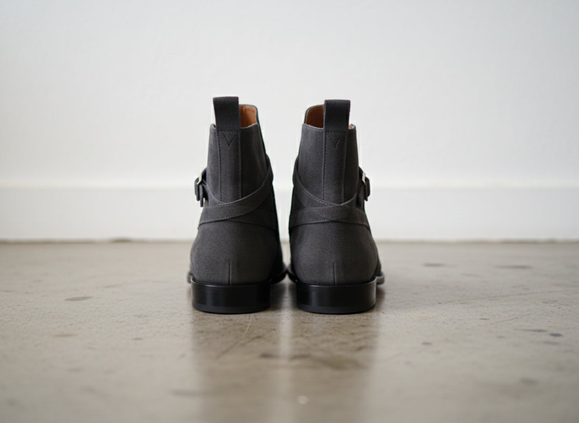 Handmade mens Dark gray suede Jodhpurs boot, Men Gray ankle suede boots - back-view