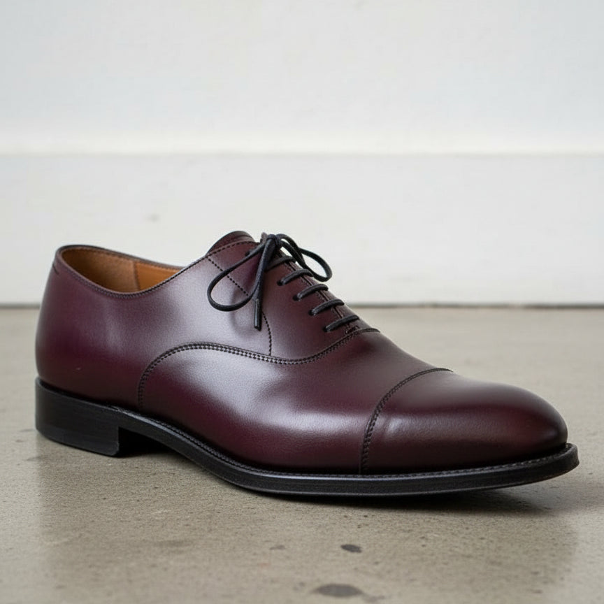 Handmade Mens dark maroon lace up dress shoes, Men leather oxford shoes - detail-view-showing-texture