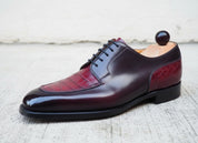 Handmade Men's Derby Lace Up Crocodile Texture Leather Round Toe Dress Shoe - detail-view-showing-texture