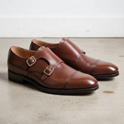 Handmade Mens Double monk Brown dress shoes, brown Oxford shoes for men - 3-4-right-view