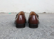 Handmade Mens Double monk Brown dress shoes, brown Oxford shoes for men - back-view