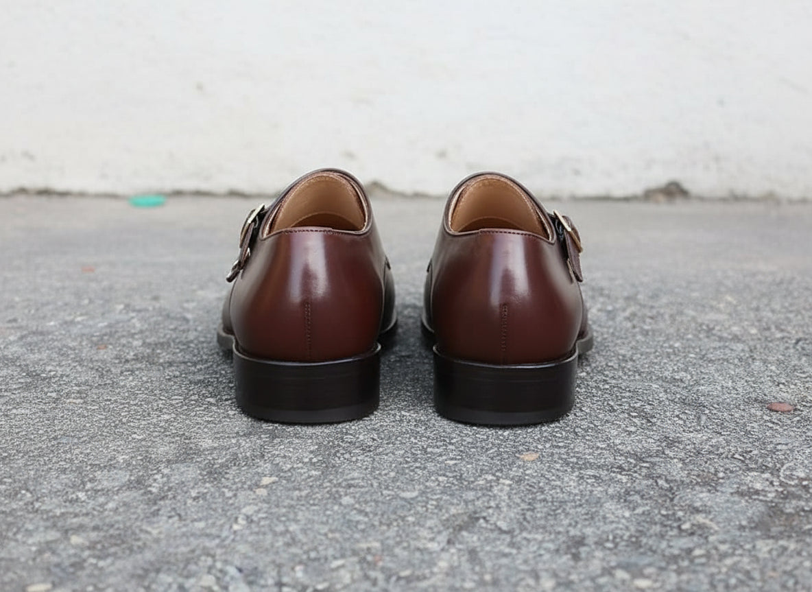Handmade Mens Double monk Brown dress shoes, brown Oxford shoes for men - back-view