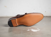 Handmade Mens Double monk Brown dress shoes, brown Oxford shoes for men - bottom-sole-view