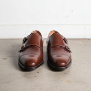 Handmade Mens Double monk Brown dress shoes, brown Oxford shoes for men - front-view