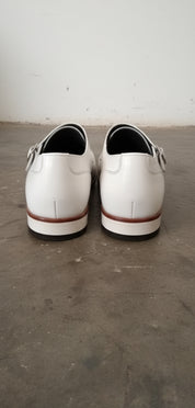 Handmade Mens Double monk white Leather shoes, Men white Party shoes - back-view