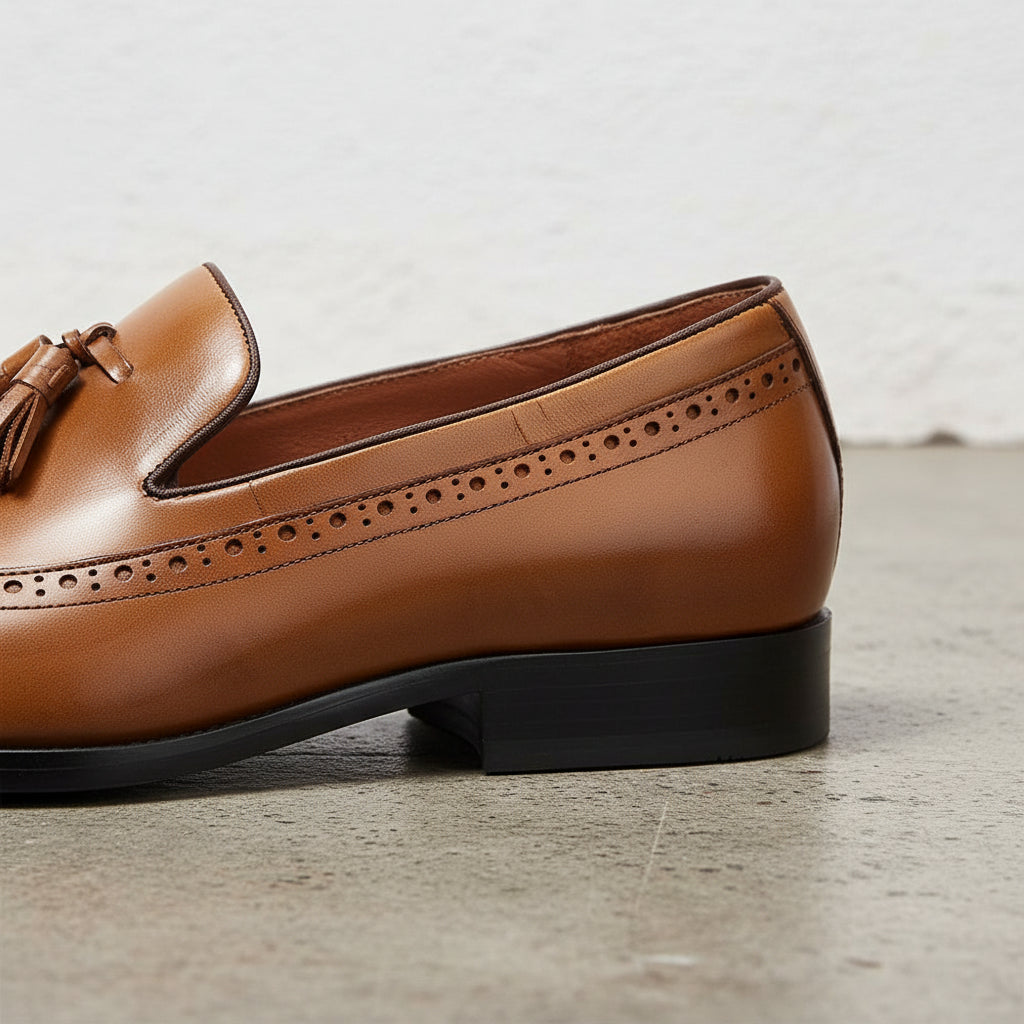 Handmade Men's Elegant Cow Leather Dress Shoes - detail-view-showing-texture