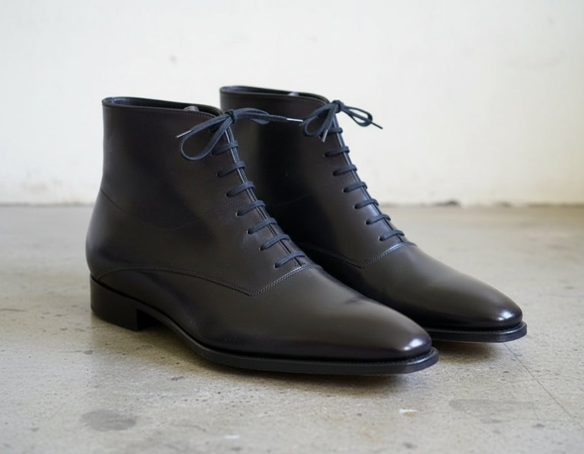 Handmade Mens Fashion Ankle Leather Boot, Men Black Lace Up Boot, Mens Boot