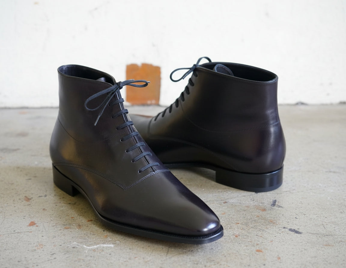 Handmade Mens Fashion Ankle Leather Boot, Men Black Lace Up Boot, Mens Boot