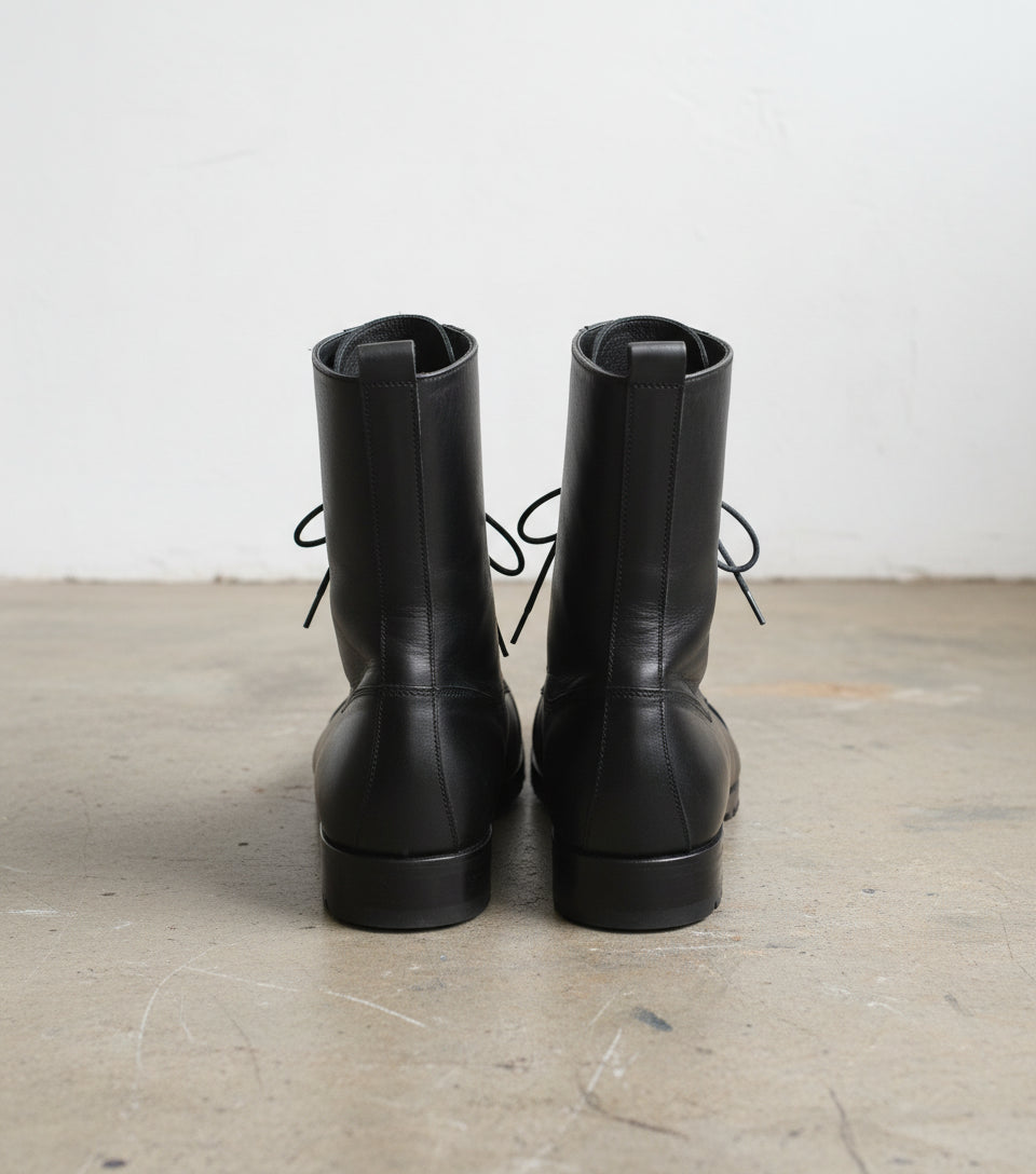 Handmade Mens Fashion Black Knee High Military Boots Men Black Combat Boots - back-view