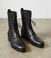 Handmade Mens Fashion Black Knee High Military Boots Men Black Combat Boots - front-view