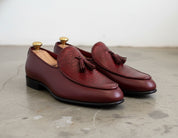 Handmade Mens Fashion Burgundy Tassels Shoes Loafer, Mens Leather Moccasins - angle-view-showing-depth