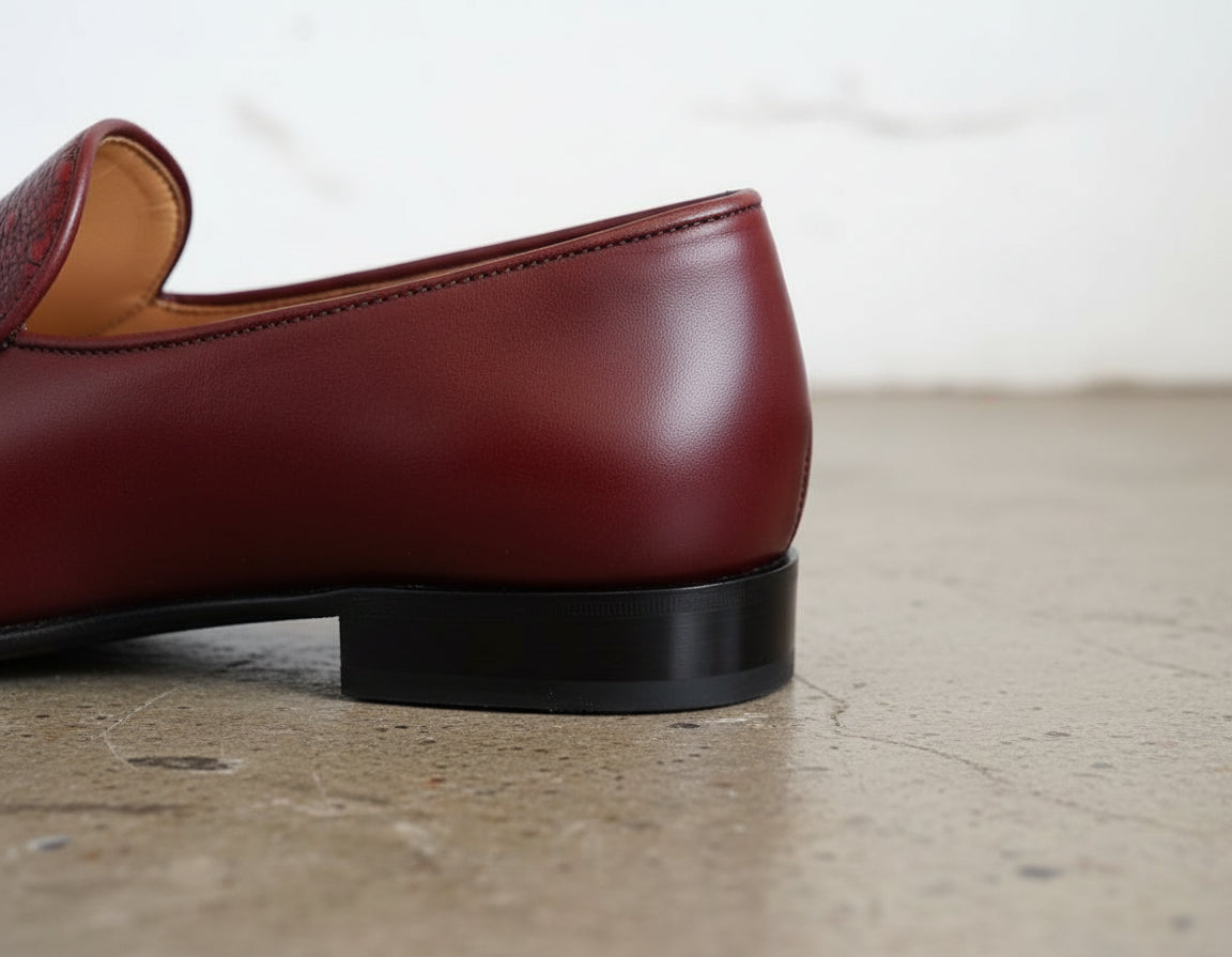 Handmade Mens Fashion Burgundy Tassels Shoes Loafer, Mens Leather Moccasins - detail-view-showing-texture