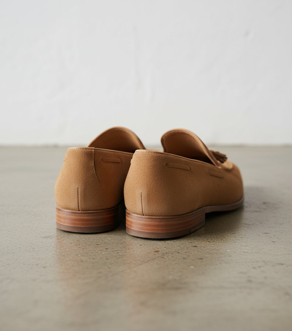 Handmade Mens Fashion classic casual shoes, Men beige Tassel shoes moccasin - back-view