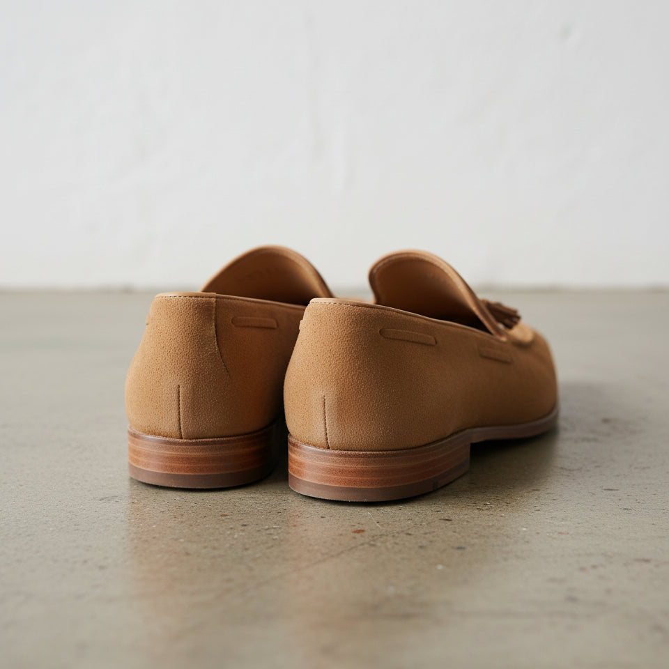 Handmade Mens Fashion classic casual shoes, Men beige Tassel shoes moccasin - back-view