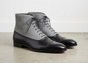Handmade Mens Fashion Gray And Black Akle Boots, Men Suede Leather Boots - angle-view-showing-depth