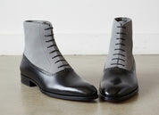 Handmade Mens Fashion Gray And Black Akle Boots, Men Suede Leather Boots - front-view