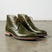 Handmade Mens Fashion Green Color Leather Boots Men Ankle High Lace Up Boot - 3-4-right-view
