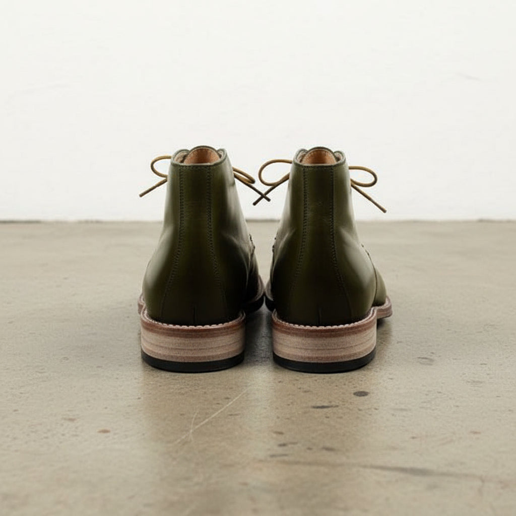 Handmade Mens Fashion Green Color Leather Boots Men Ankle High Lace Up Boot - back-view