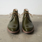 Handmade Mens Fashion Green Color Leather Boots Men Ankle High Lace Up Boot - front-view