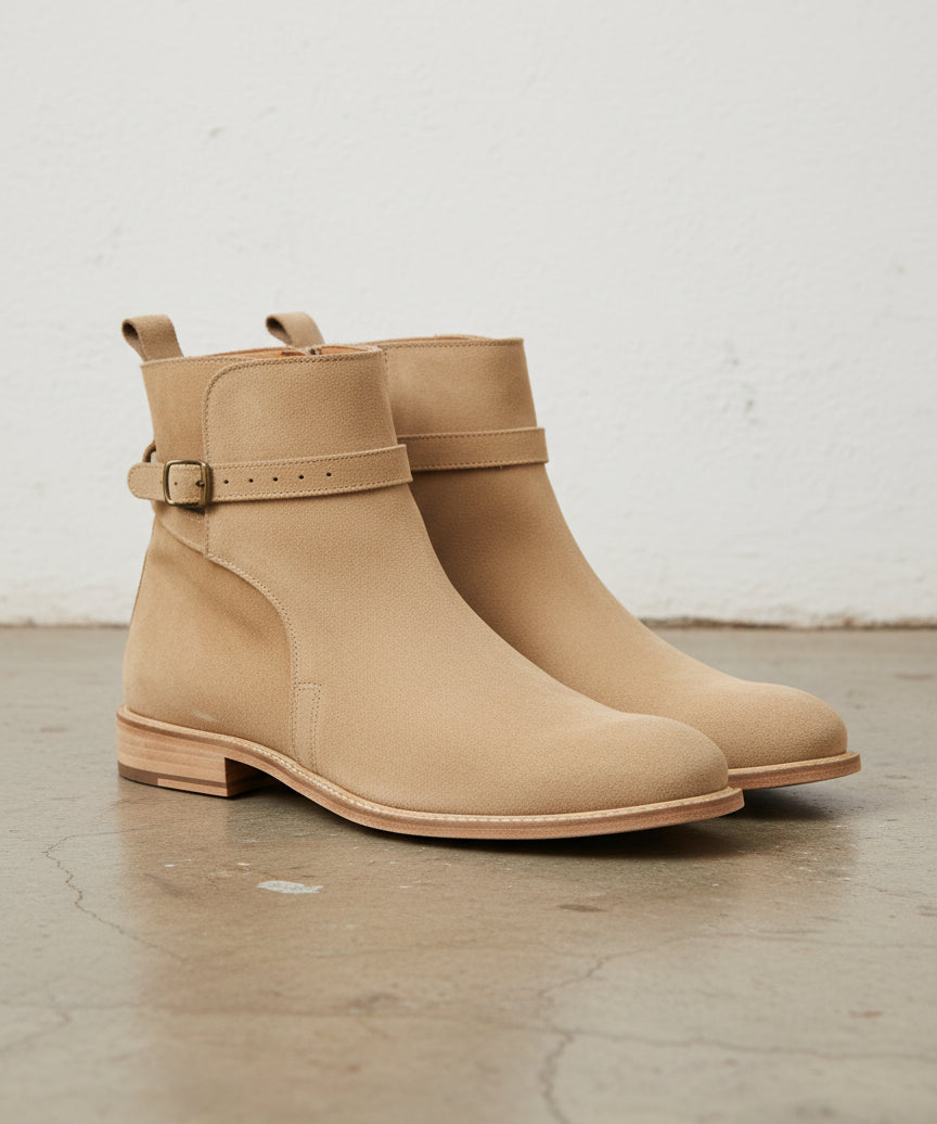 Handmade Mens Fashion Jodhpur Boots, Mens Beige Color Jodhpur Ankle Boots - 3-4-right-view