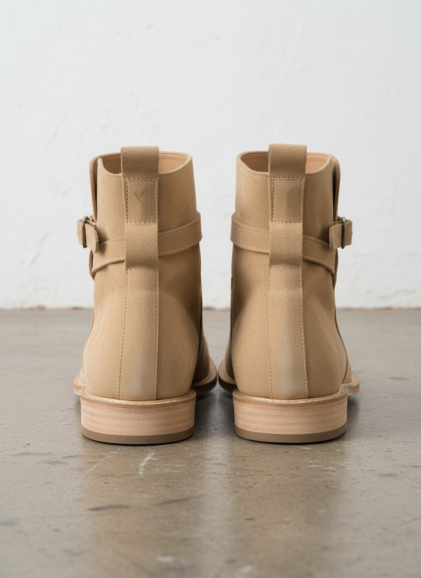 Handmade Mens Fashion Jodhpur Boots, Mens Beige Color Jodhpur Ankle Boots - back-view