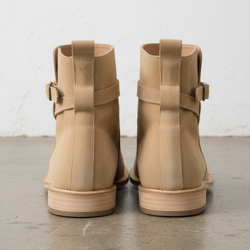 Handmade Mens Fashion Jodhpur Boots, Mens Beige Color Jodhpur Ankle Boots - back-view