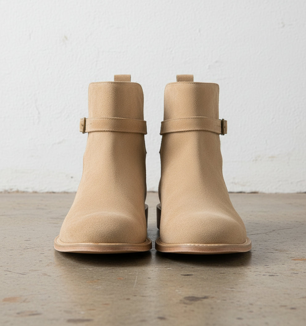 Handmade Mens Fashion Jodhpur Boots, Mens Beige Color Jodhpur Ankle Boots - front-view