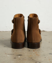 Handmade Mens Fashion Tan Brown Triple Monk Boots, Men Suede Leather Boots