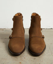 Handmade Mens Fashion Tan Brown Triple Monk Boots, Men Suede Leather Boots