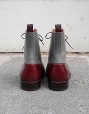 Handmade Mens Fashion Two Tone Ankle Boots, Men Casual Lace Up Brogue Boots - back-view