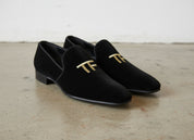 Handmade Mens Fashion Velvet Shoes, Men Casual Velvet Embroidered Slipper - angle-view-showing-depth