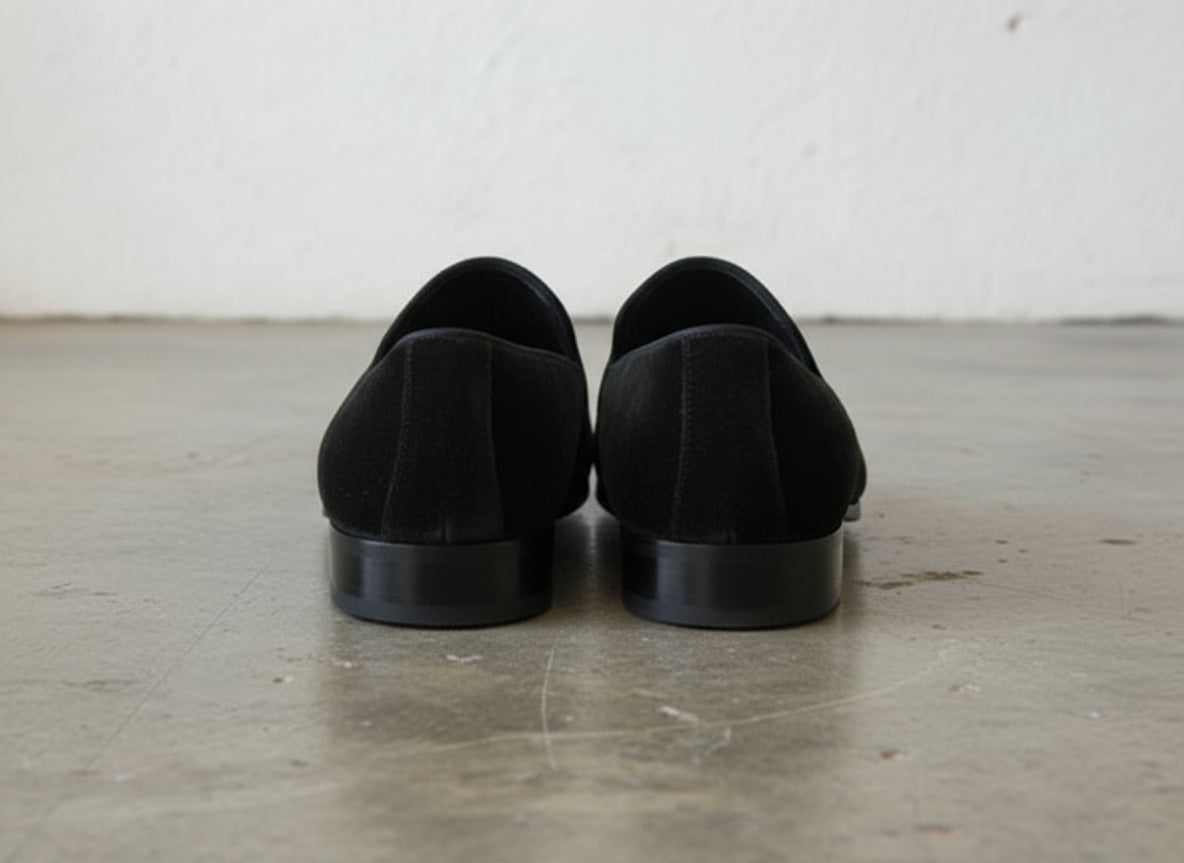 Handmade Mens Fashion Velvet Shoes, Men Casual Velvet Embroidered Slipper - back-view