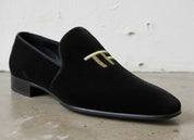 Handmade Mens Fashion Velvet Shoes, Men Casual Velvet Embroidered Slipper - detail-view-showing-texture