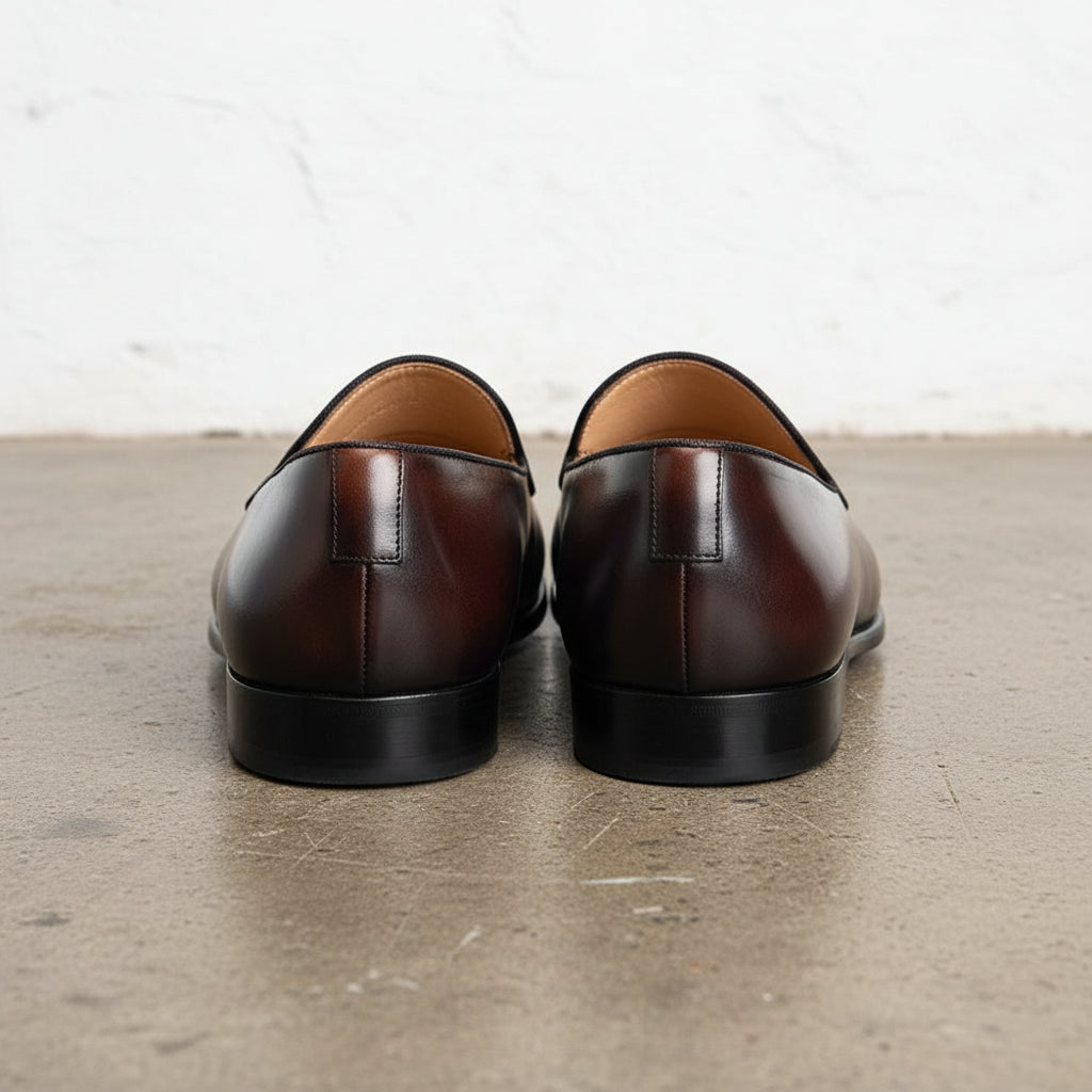 Handmade Men's Ful Grain Leather Casual Loafers - back-view