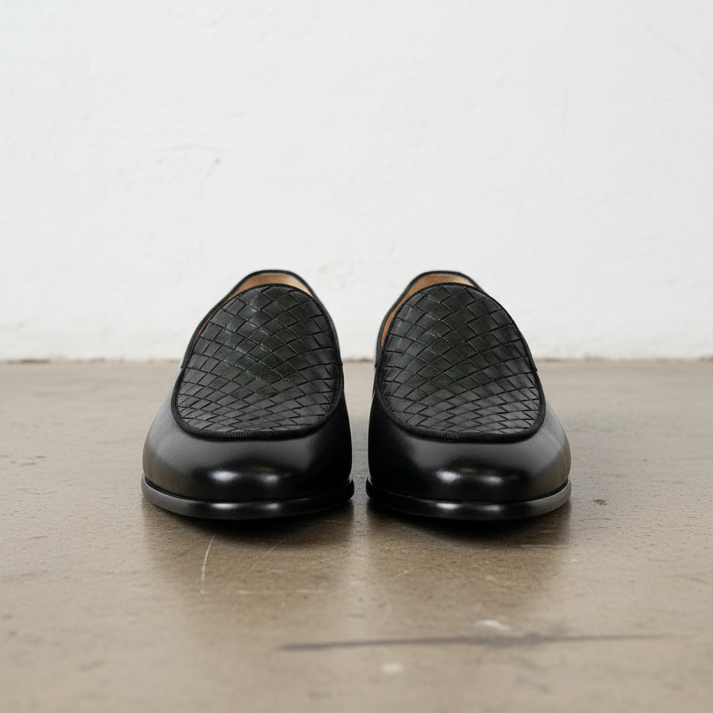 Handmade Men's Ful Grain Leather Casual Loafers - front-view