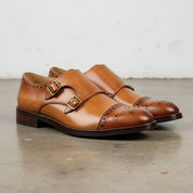 Handmade Men's Full Garin Leather Double Monk Strap Shoes - 3-4-right-view