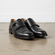 Handmade Men's Full Garin Leather Double Monk Strap Shoes - front-view