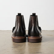 Handmade Men's Full Garin Leather Monk Strap Boots - back-view