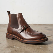 Handmade Men's Full Garin Leather Monk Strap Boots - detail-view-showing-texture