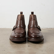 Handmade Men's Full Garin Leather Monk Strap Boots - front-view