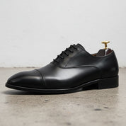 Handmade Men's Full Grain Cow Leather Formal Dress Shoes - detail-view-showing-texture