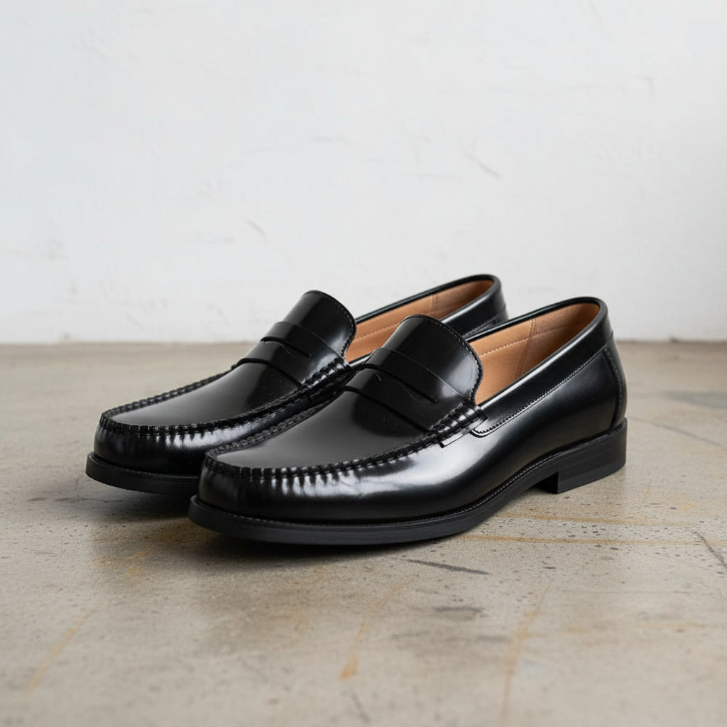 Handmade Men's Full Grain Genuine Leather Penny Loafers - 3-4-right-view