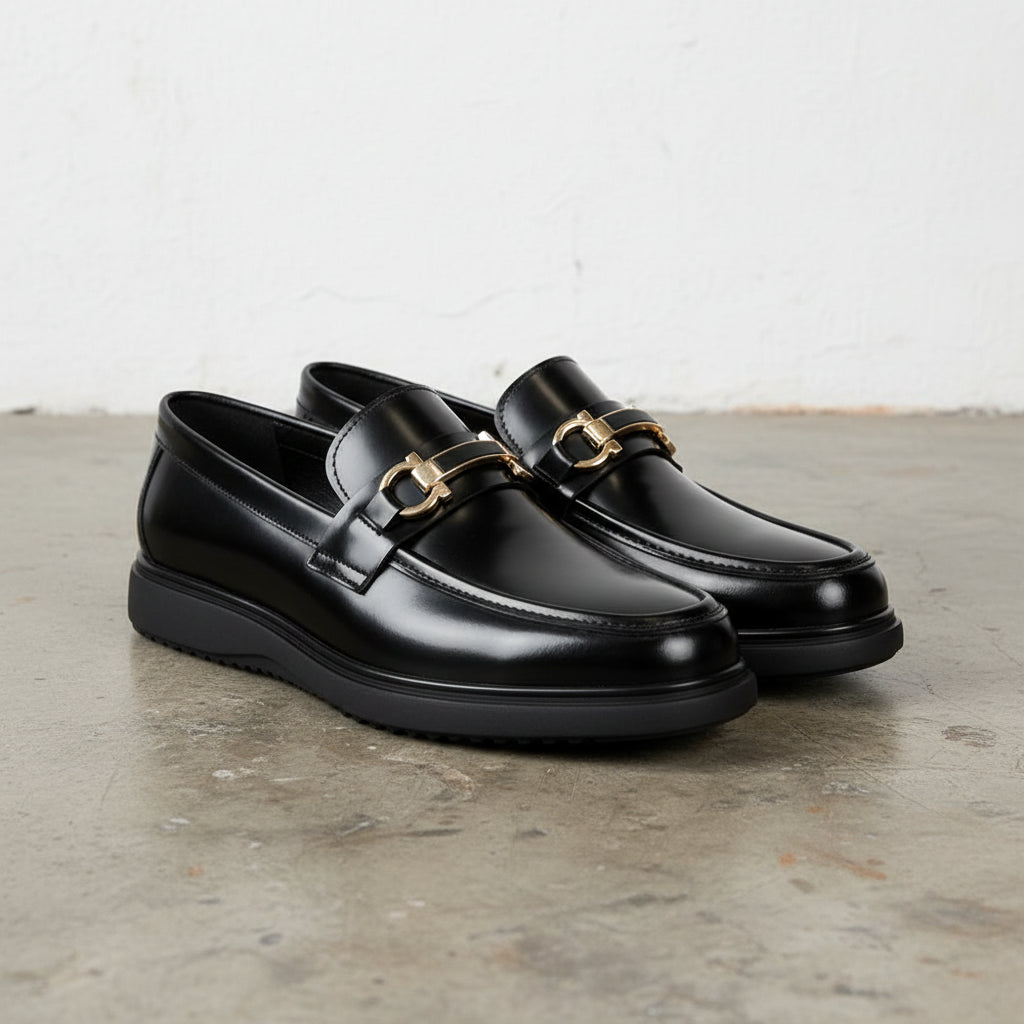 Handmade Men's Full Grain Glossy Leather Slip-Ons - 3-4-right-view