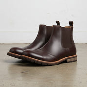 Handmade Men's Full Grain Leather Brogue Chelsea Boots - angle-view-showing-depth