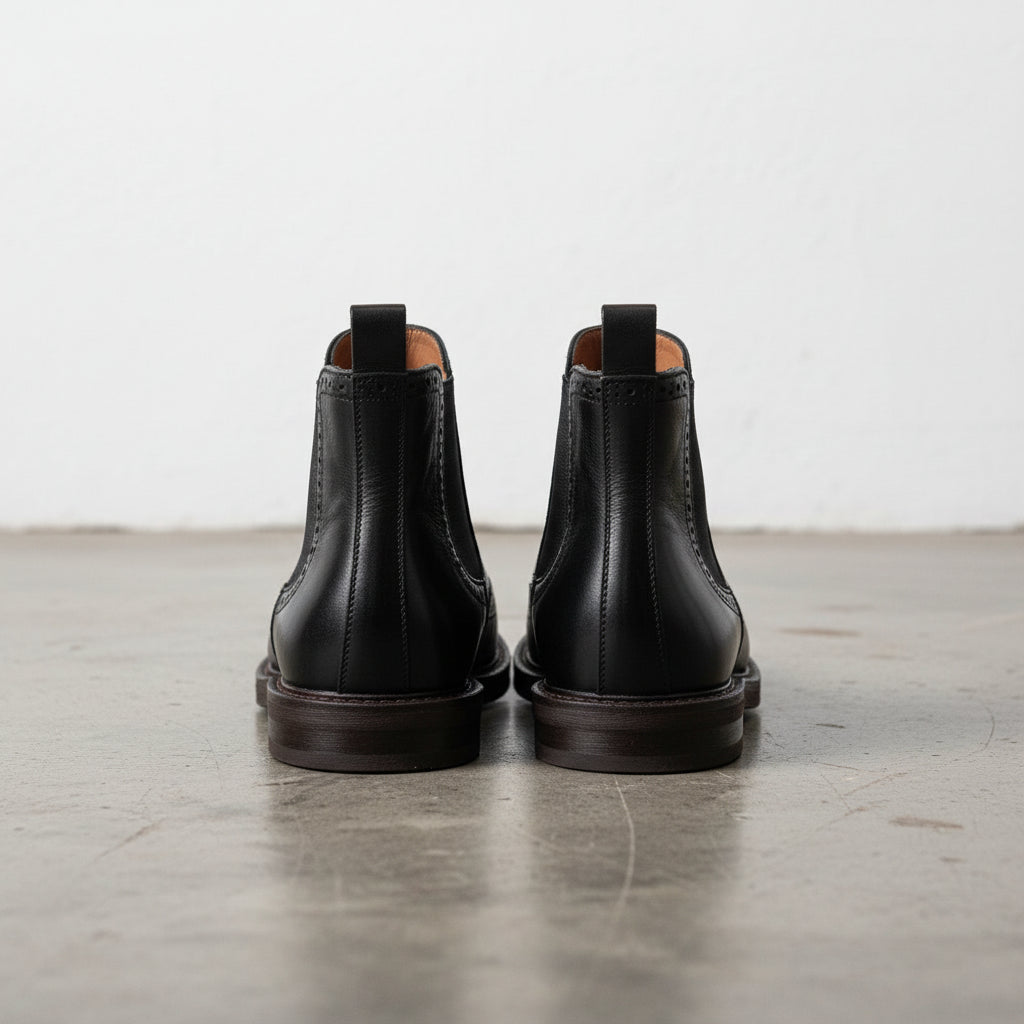 Handmade Men's Full Grain Leather Brogue Chelsea Boots - back-view