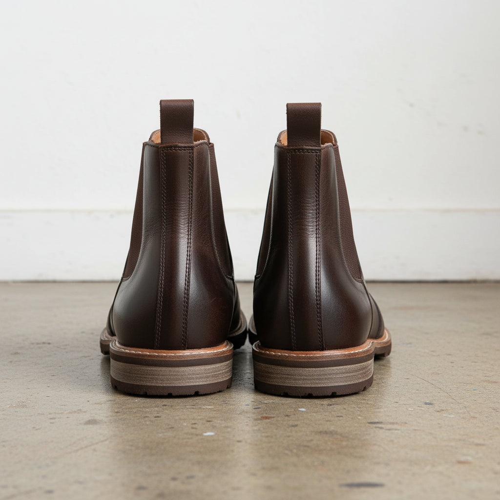 Handmade Men's Full Grain Leather Brogue Chelsea Boots - back-view